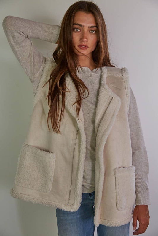 Faux Suede Fur Lined Vest