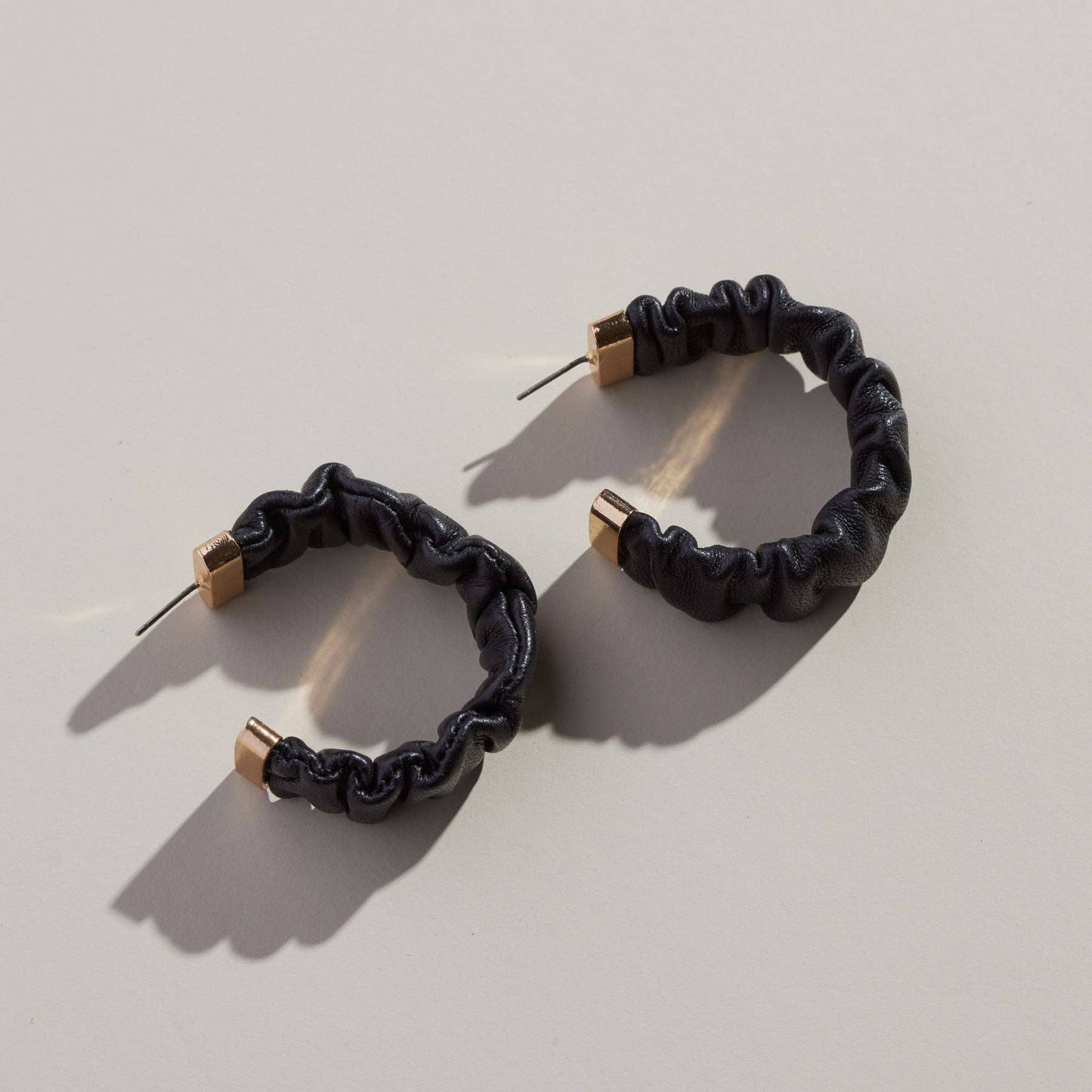 Black Rosalia Ruched Leather Hoops