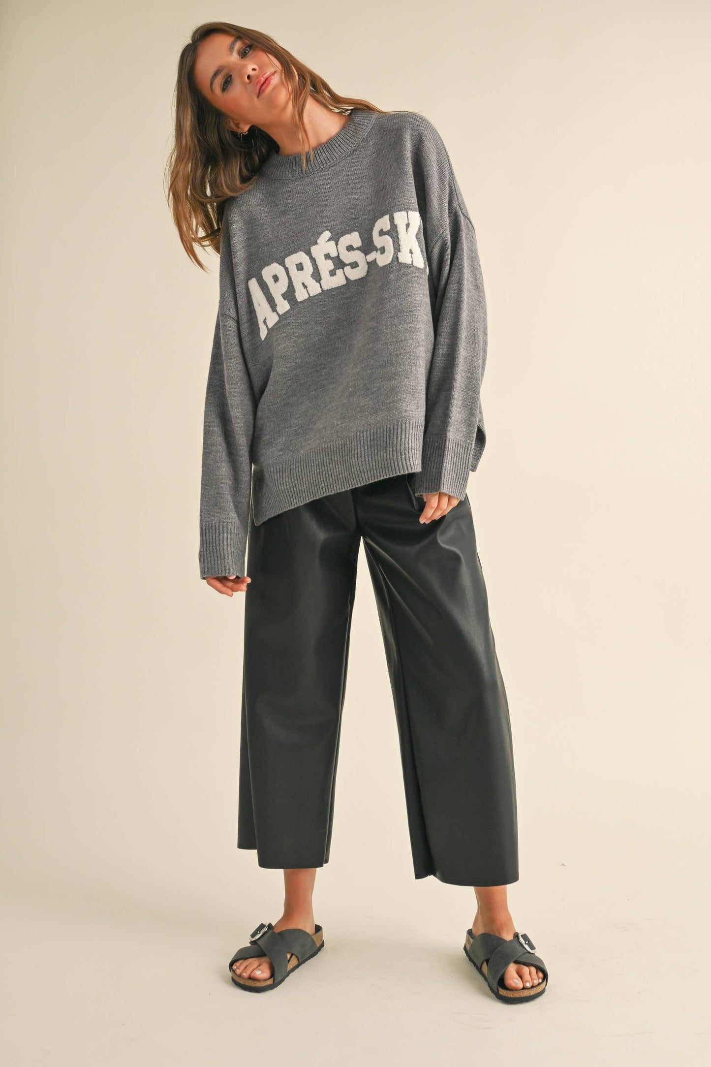 Apres Ski Letter Front Sweater - Gray