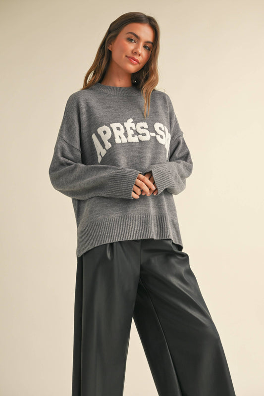 Apres Ski Letter Front Sweater - Gray