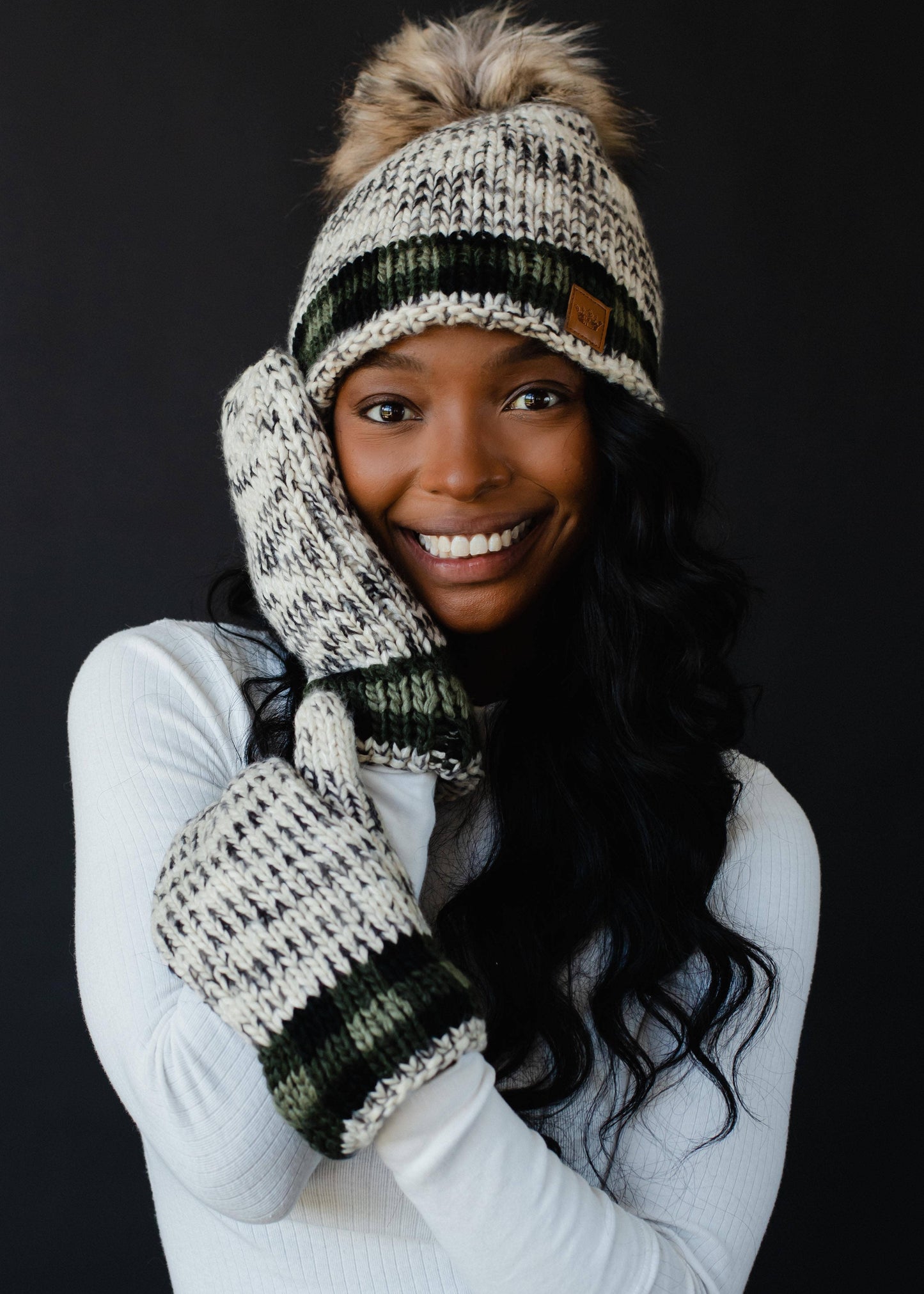 Gray Heather Pom Hat w/ Green Plaid Trim