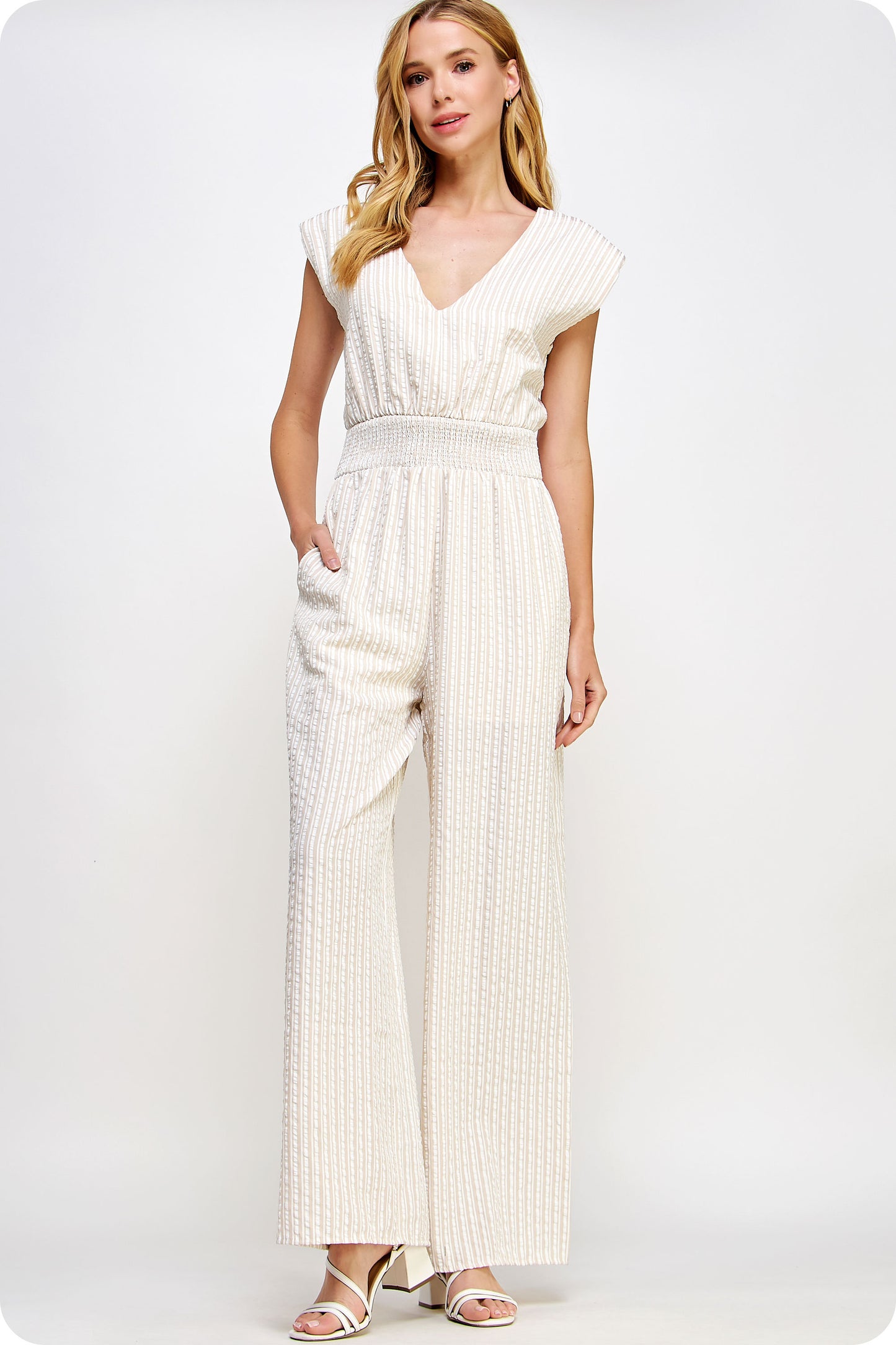 V-Neck Seersucker Jumpsuit