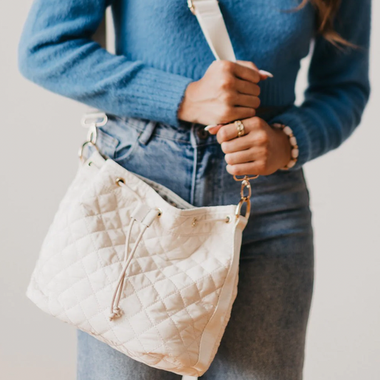 Quincey Quilted Crossbody Bag- Cream