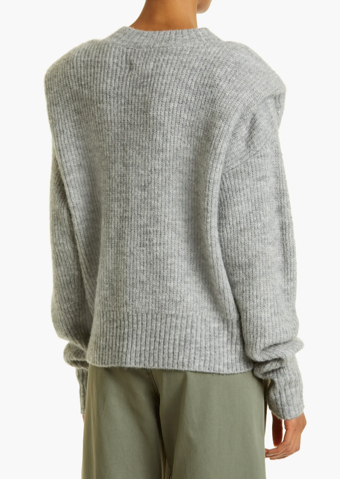 Camile Gray V-Neck Shoulder Pad Sweater