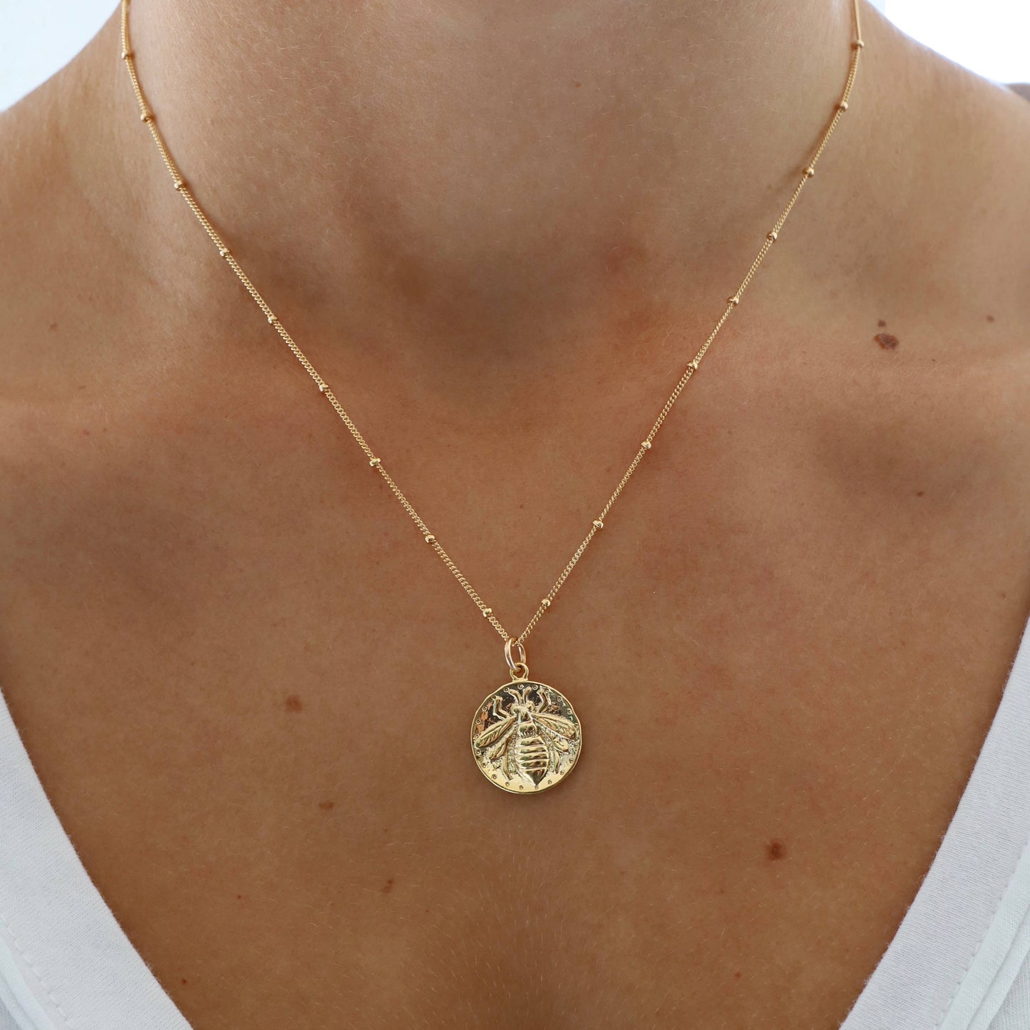 Gold Bee Medallion Necklace