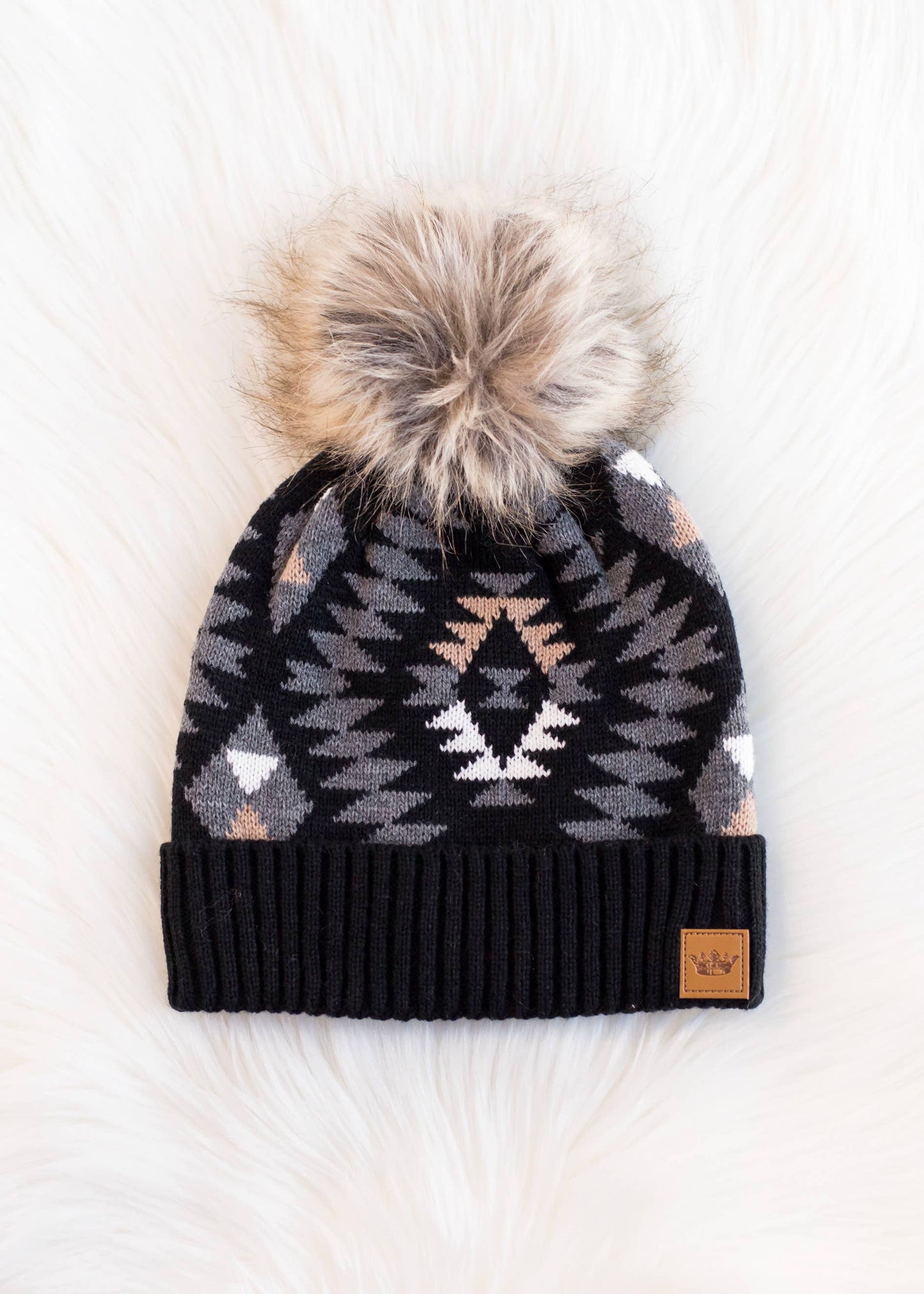 Black, Grey & Tan Tribal Pom Hat