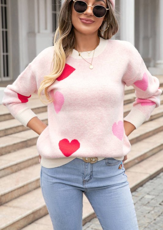 Heart Print Knit Sweater