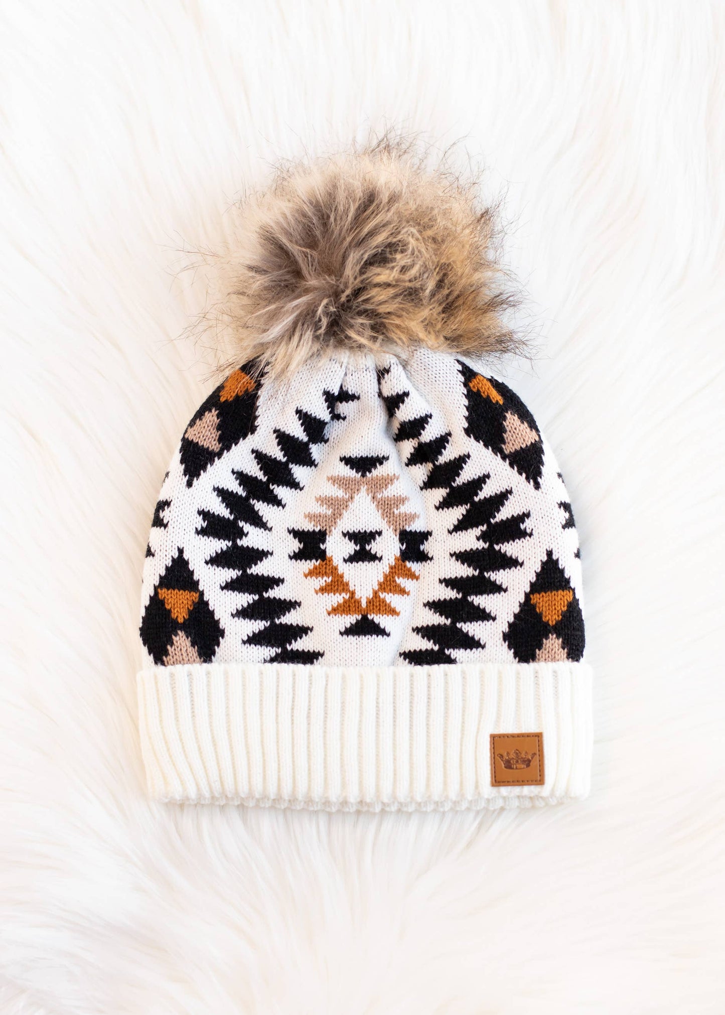 Cream, Black & Rust Tribal Pom Hat