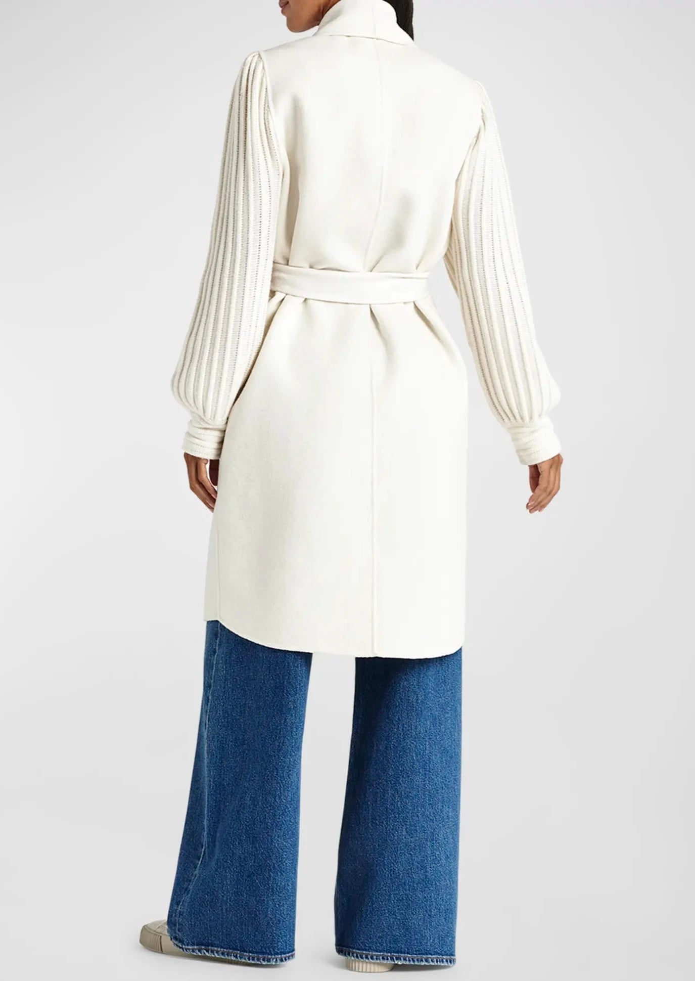 Ivy Snow Rib-Sleeve Belted Wrap Coat