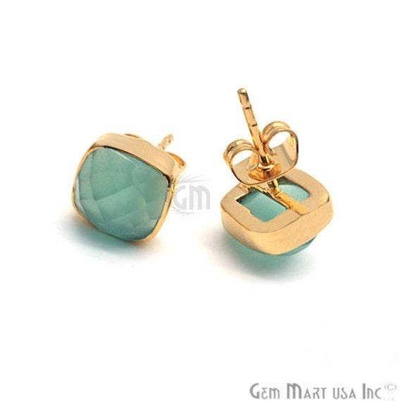 Cushion Shape 8mm Gold Plated Gemstone Stud Earrings