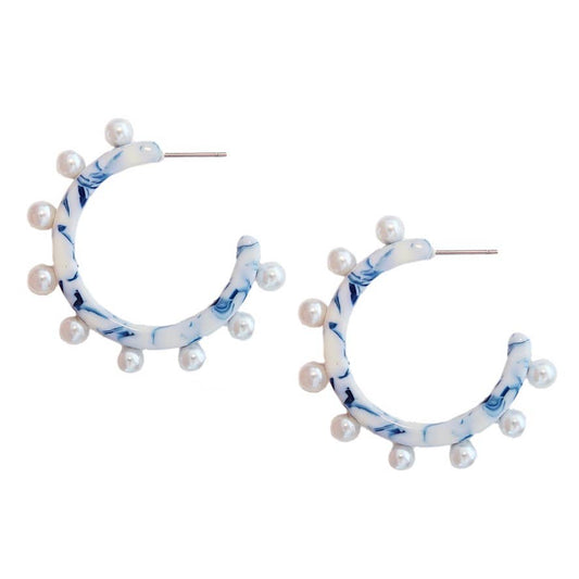 Blue & White Pearl Earrings