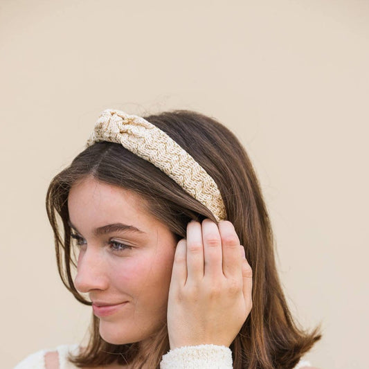 Larex Basketwoven Top Knot Headband - White