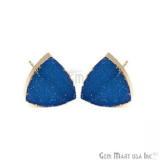 Trillion Shape 10mm Gold Plated Druzy Stud Earrings