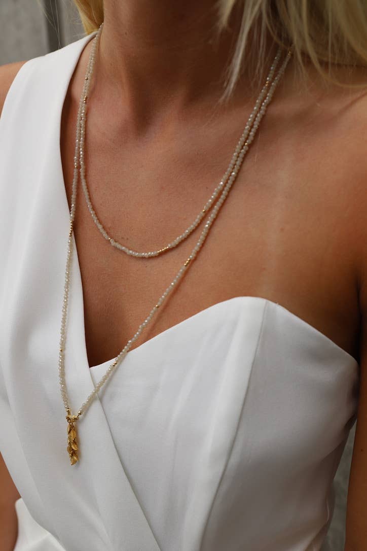 Petite Beige Crystal Wrap Necklace