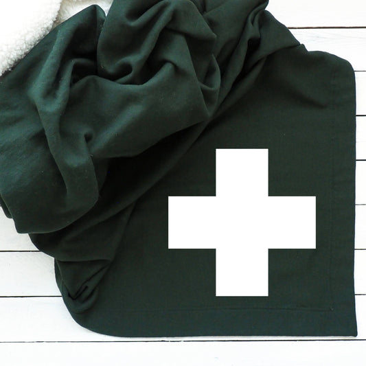 Swiss Cross Sweatshirt Blanket- Forest Green