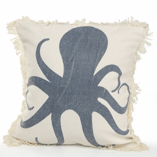 Octopus Fringe Coastal Throw Pillow