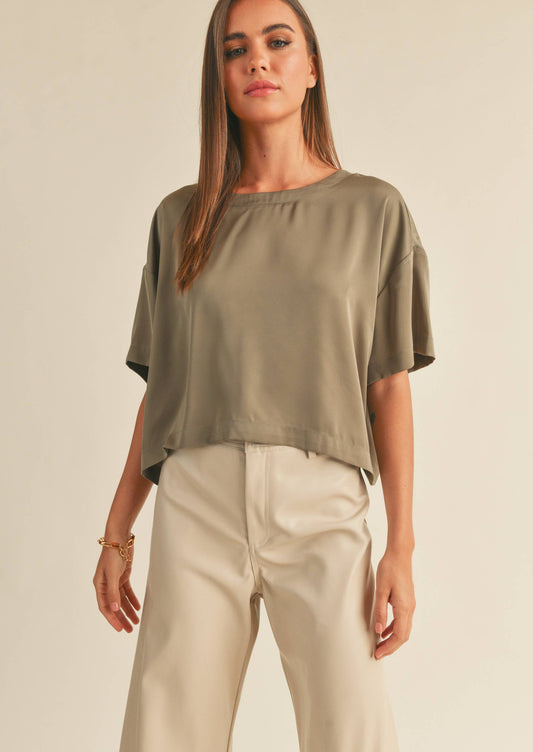Olive Round Short Sleeve Top