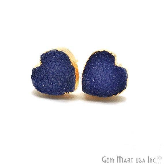 Druzy 10mm Heart Gold Edged Stud Earring