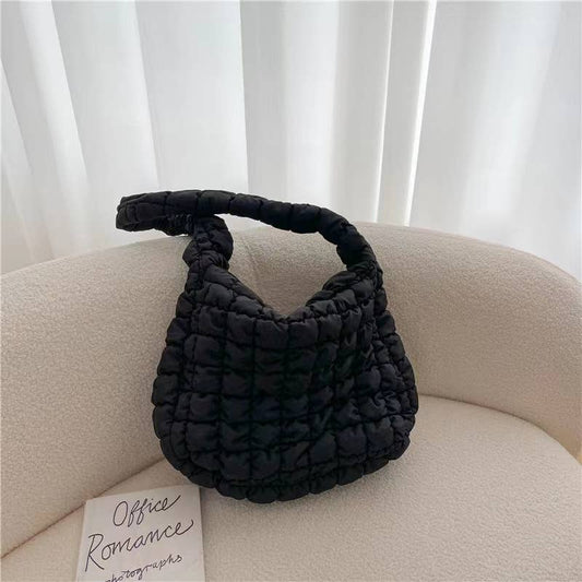 Quilted Padded Hobo Bag - Black